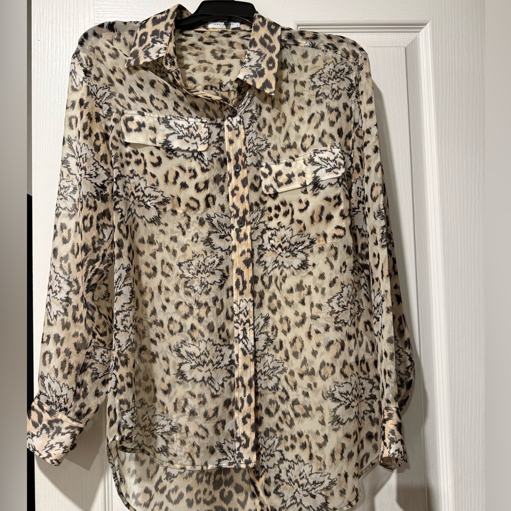 Equipment Leopard Print Sheer Blouse